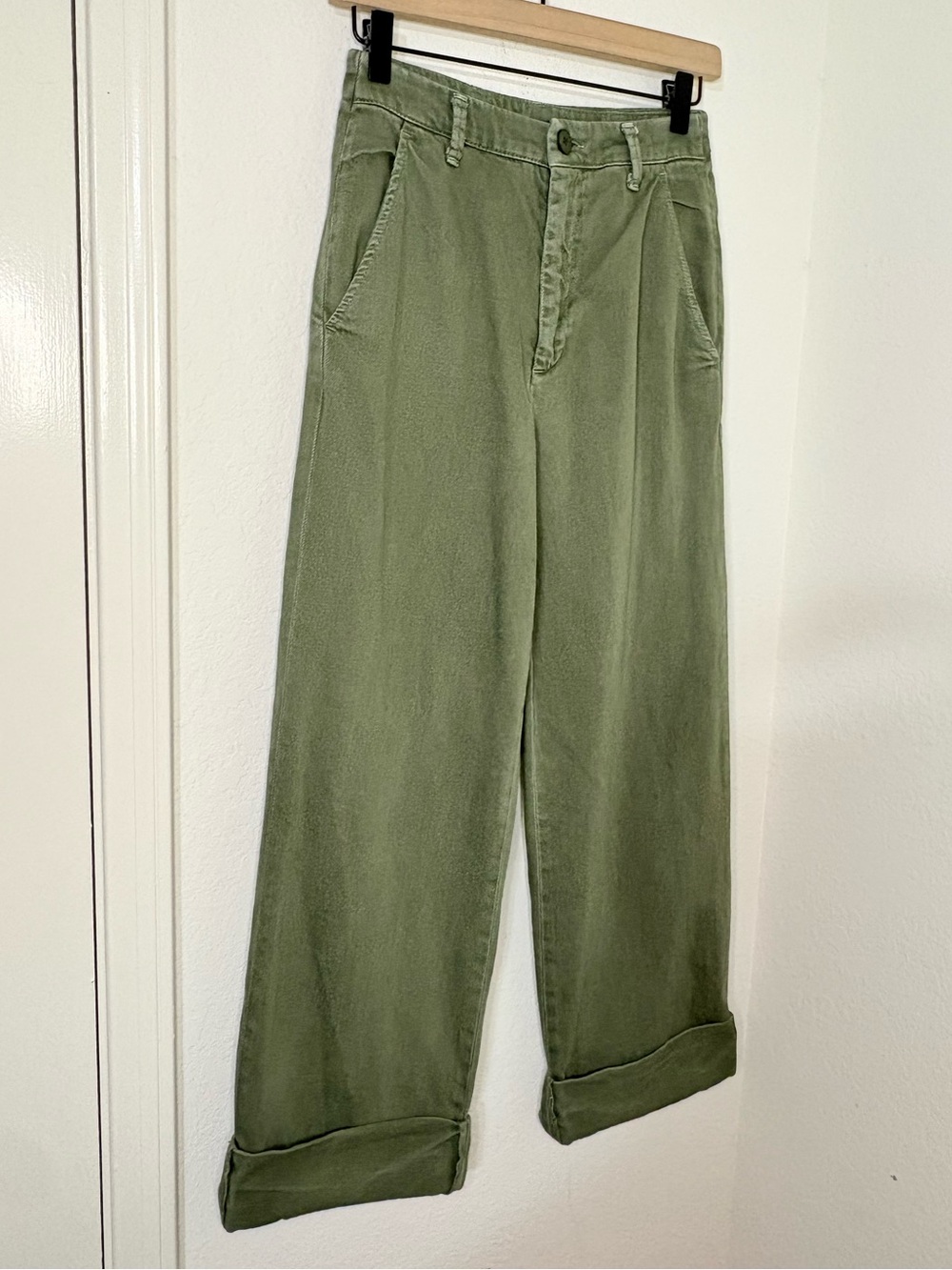 Free People Olive Green Wide Leg Cuffed Jeans cotton Pants size 26 - Picture 9 of 14